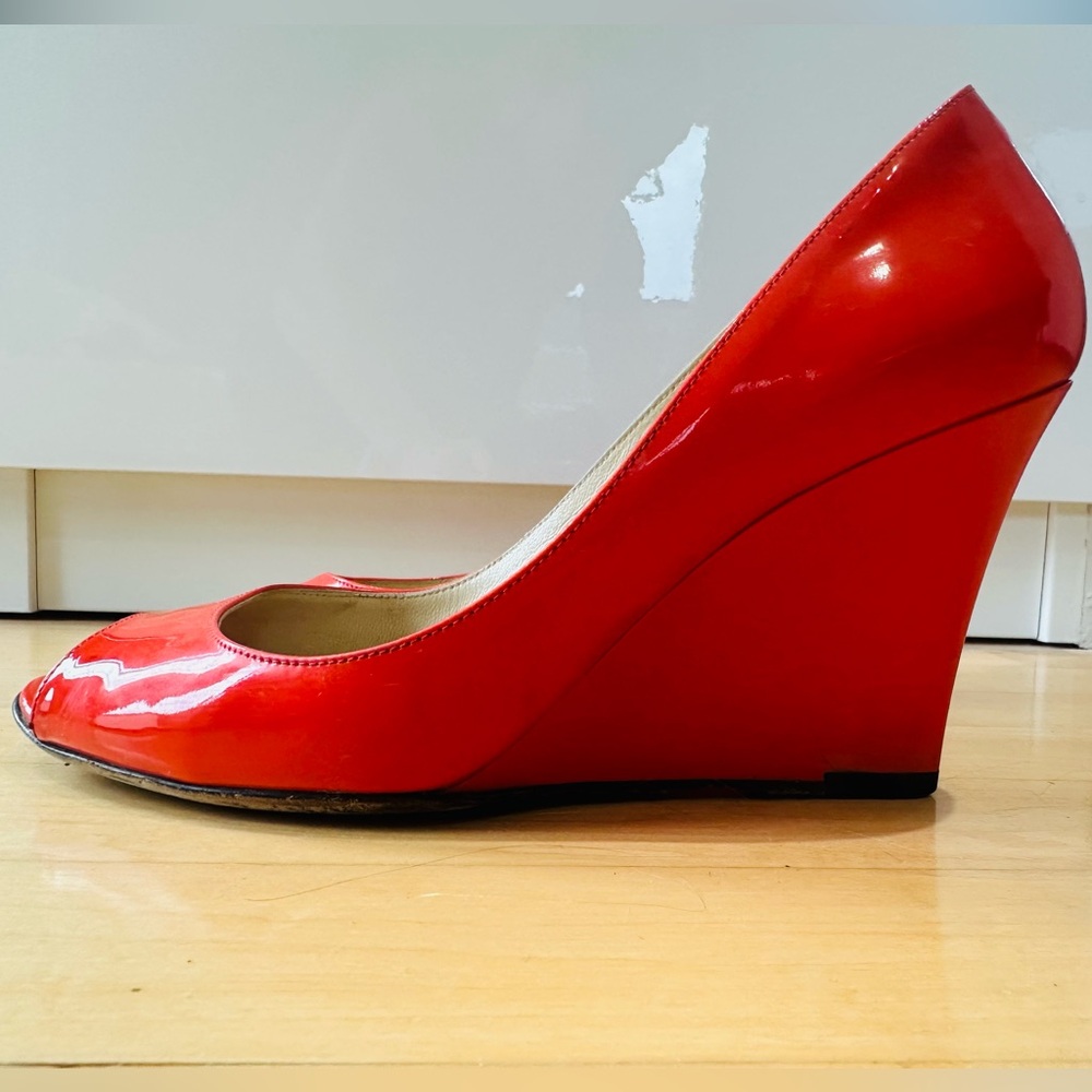 Red Patent Leather Wedge Pumps